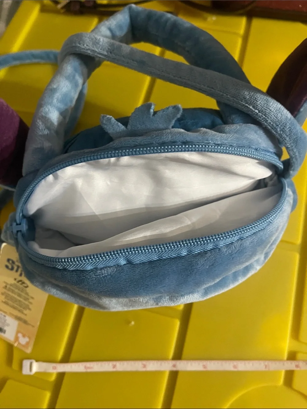Disney Blue Stitch Plush Crossbody Bag with Pink Ear Accents